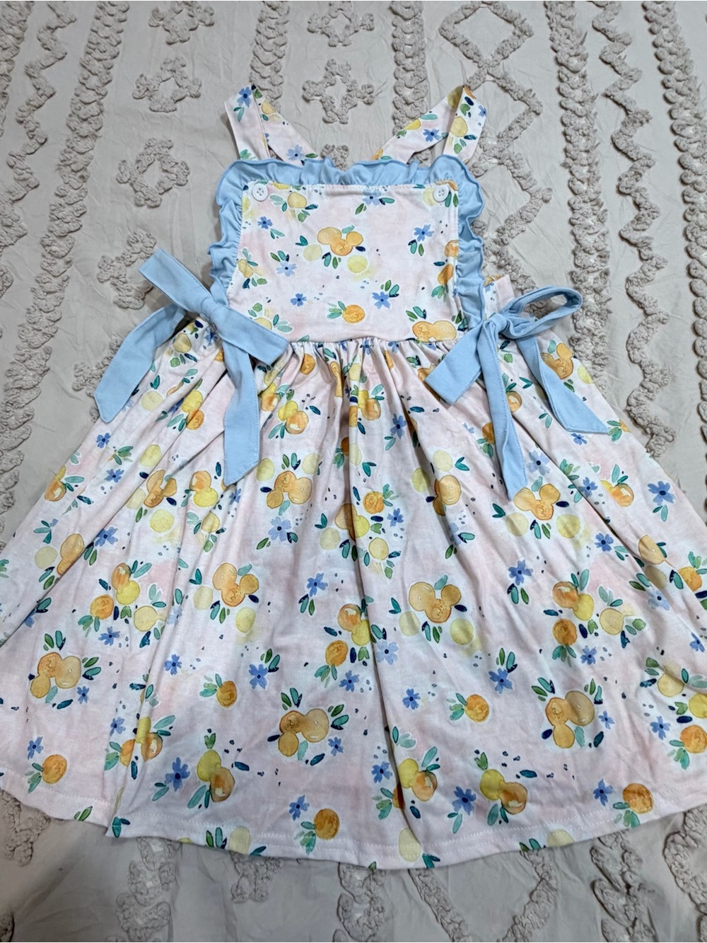 cheeky plum Yellow Lemon Floral Sundress with Blue Trim